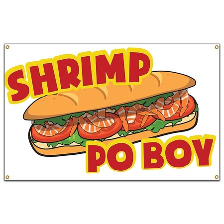 Signmission Shrimp Po Boy Banner Heavy Duty 13 Oz Vinyl with Grommets Single Sided B-60 Shrimp Po Boy